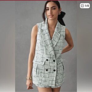 Maeve Anthropologie Green Tweed Vest